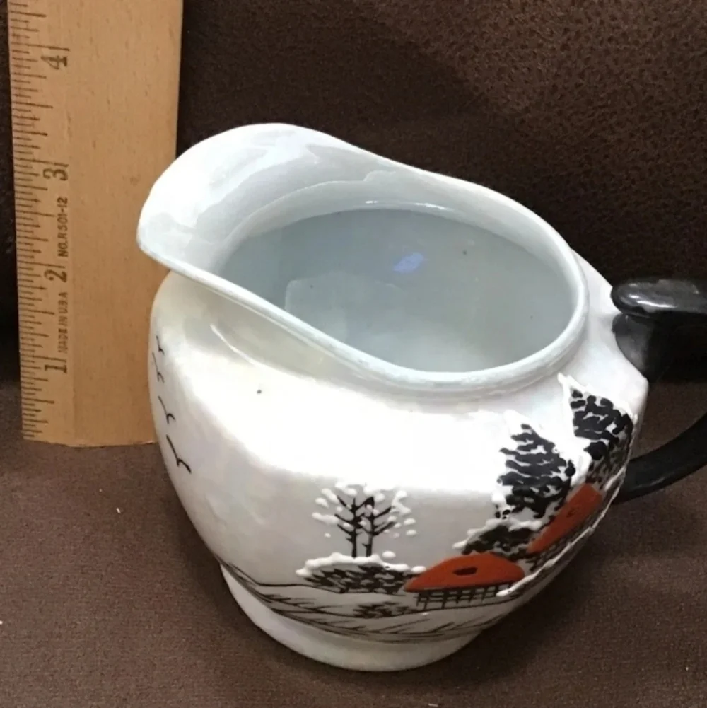 Japanese hand painting teapot Sugar Bowl W/lid And Creamer Pearlescent Village